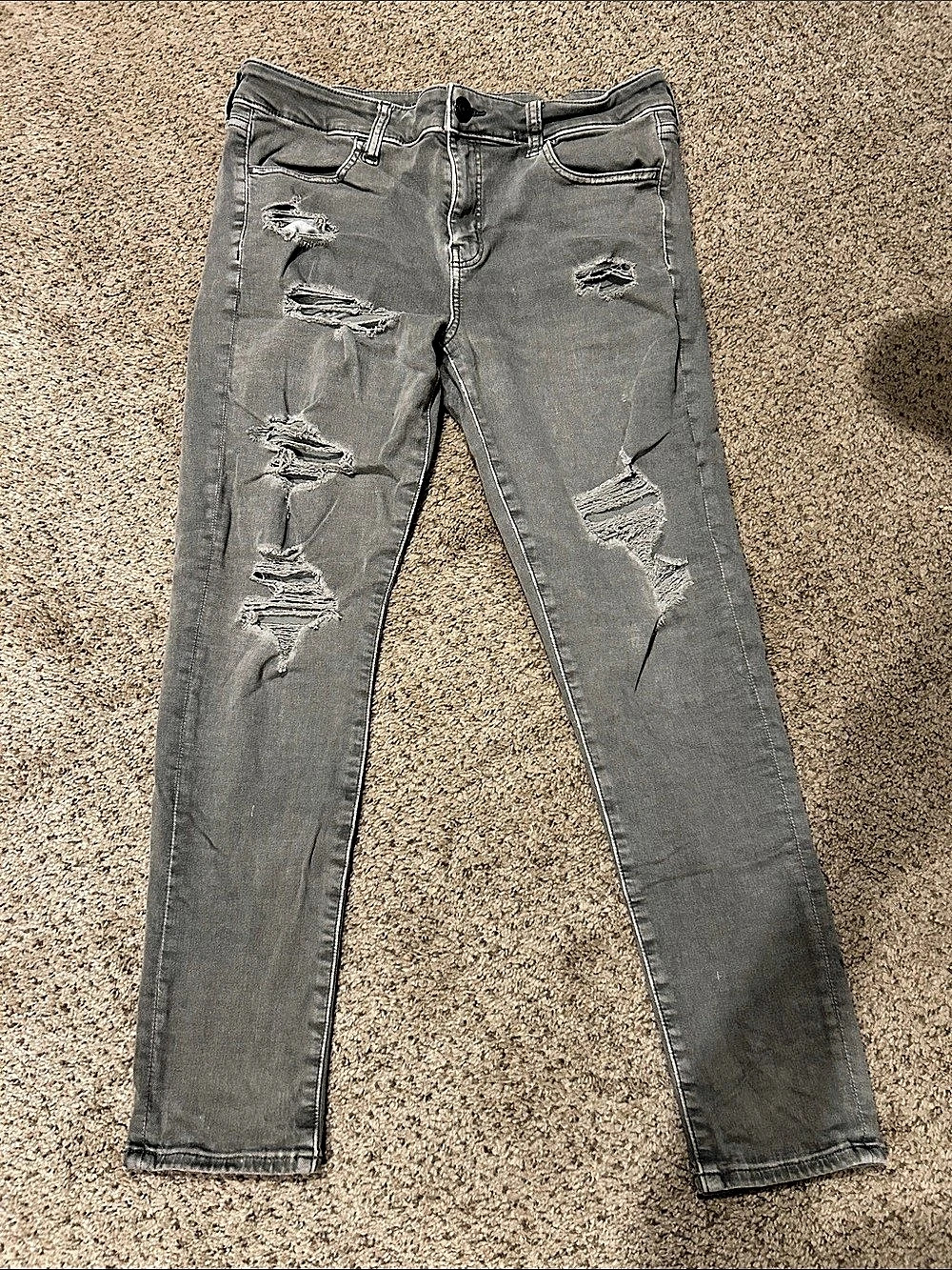 American Eagle Next Level Stretch Distressed Green/Gray Skinny Jeans 14 Short